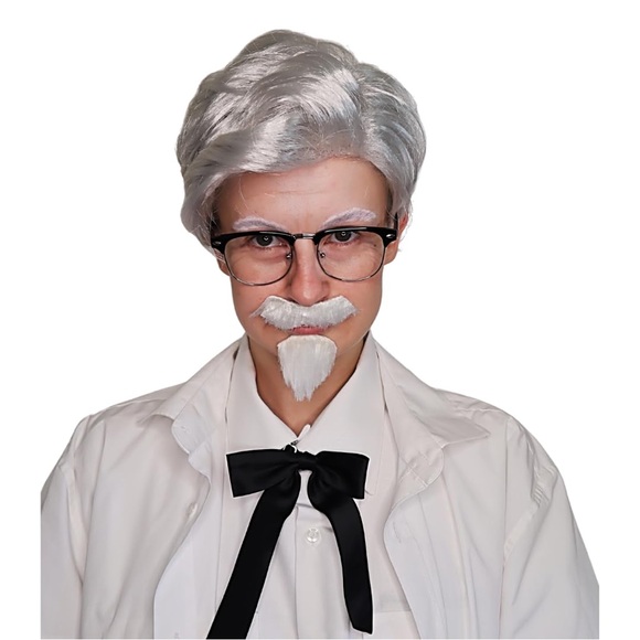 Colonel Sanders Wig Kentucky KFC Halloween Cosplay Wig Glasses Bow Tie Mustache - Picture 1 of 3